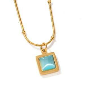 18k Gold Plated Stainless Steel Natural Stone Square Pendant